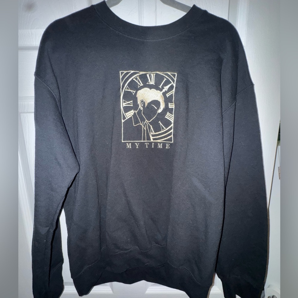 BTS Jungkook my time Black Crewneck Sweater with Graphic Design